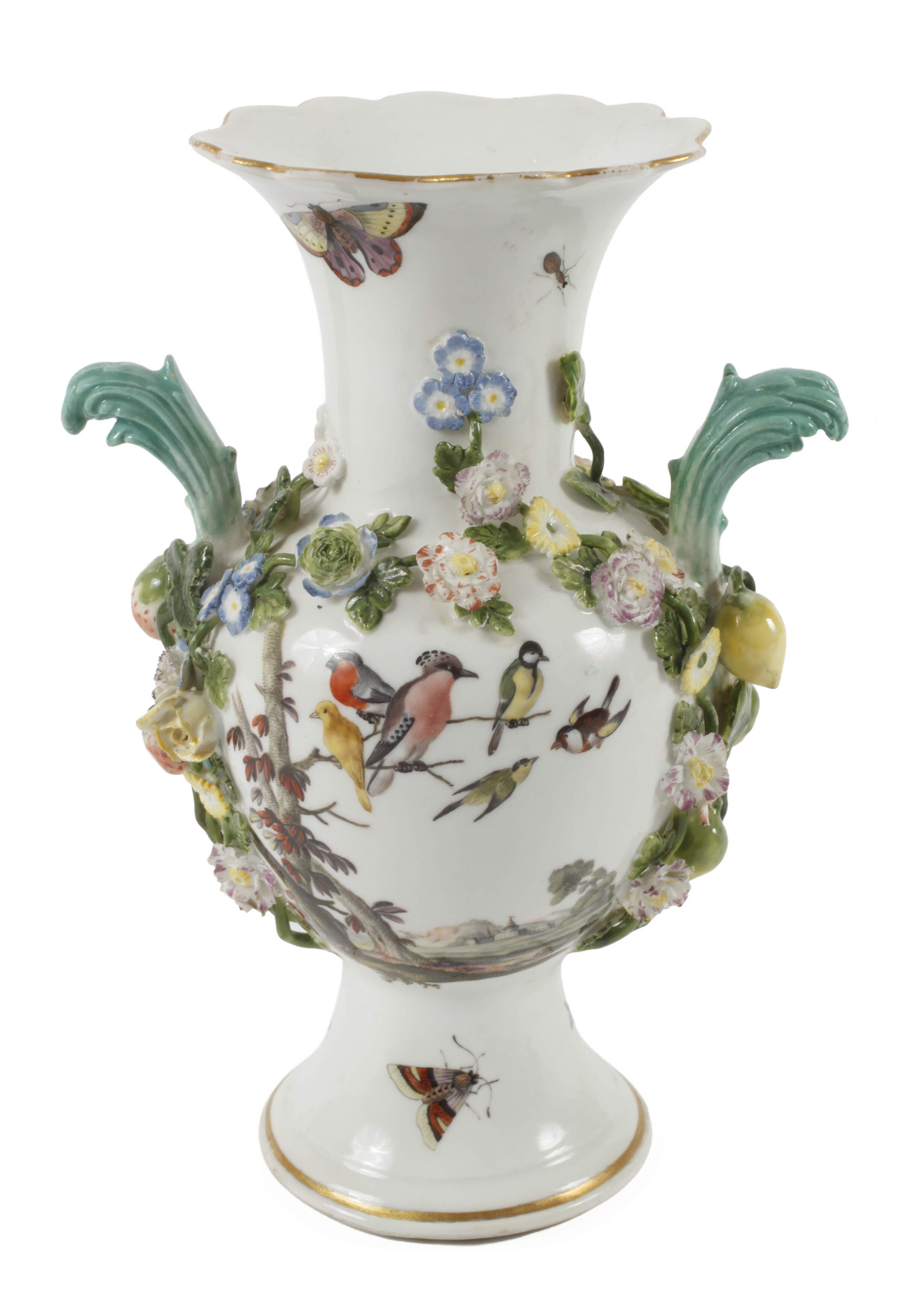 Meissen kleine Henkelvase Vogelmalerei