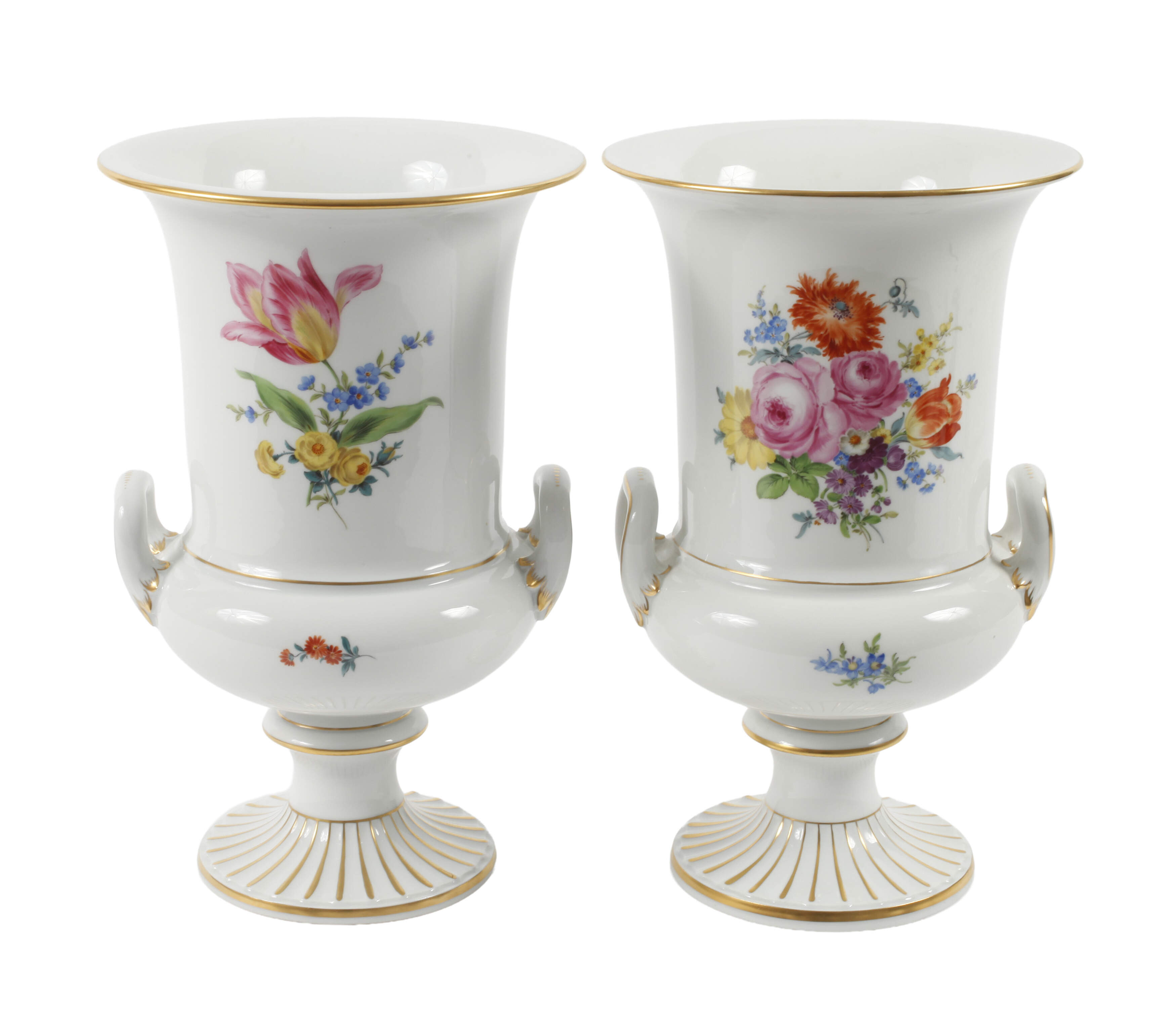 Meissen Paar Kratervasen Blumenmalerei