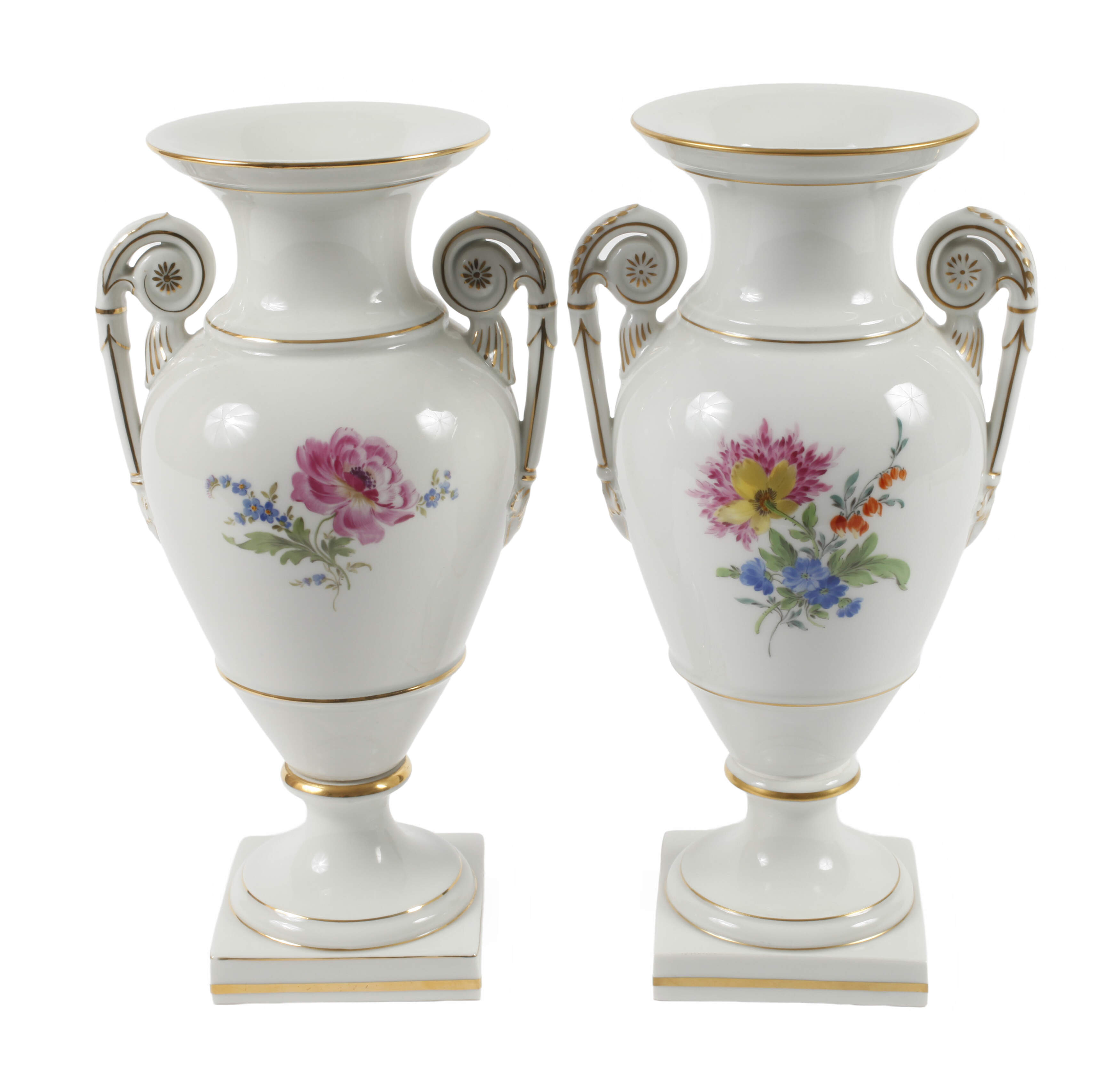 Meissen Paar Amphorenvasen Blumenmalerei