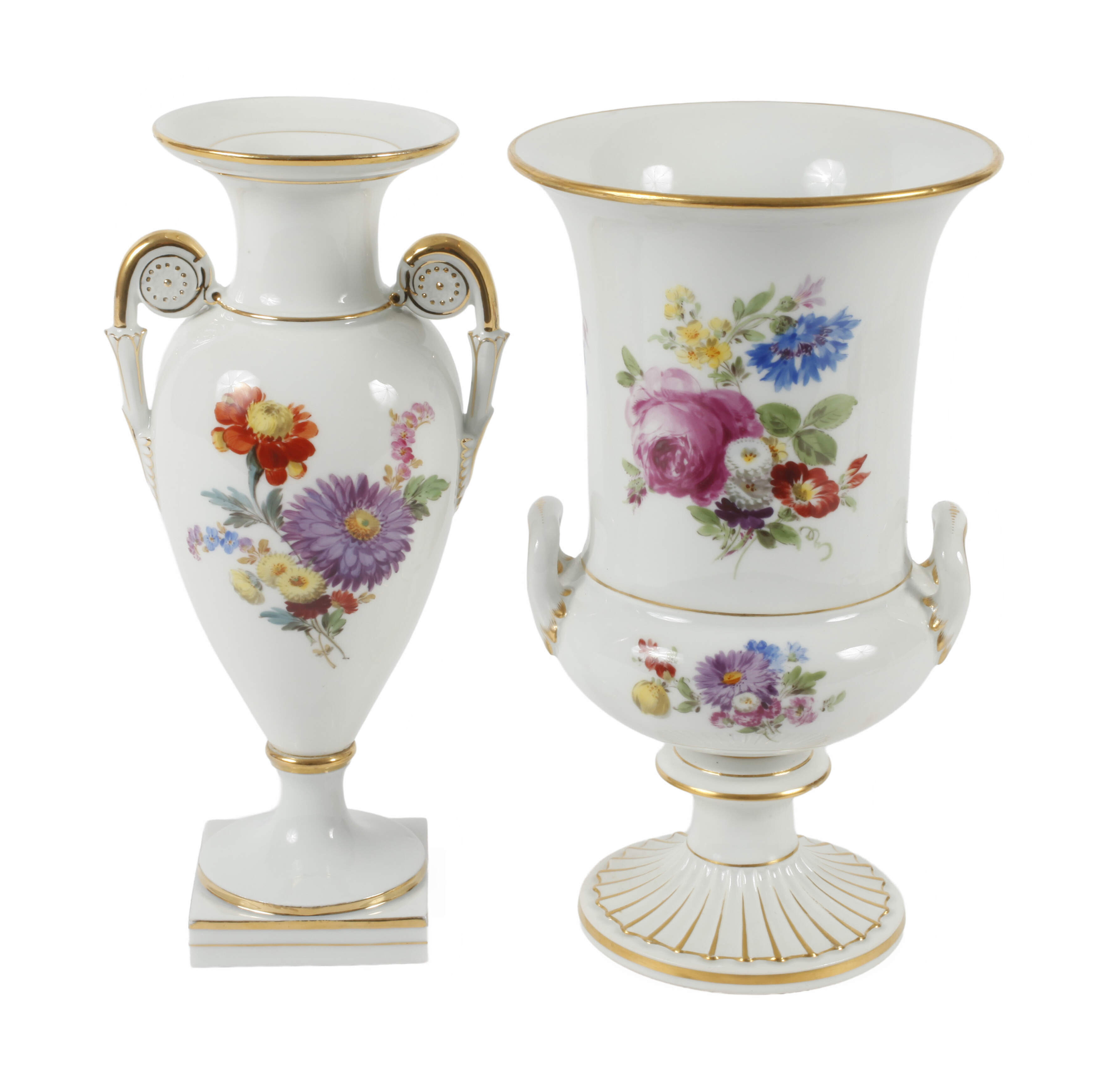 Meissen zwei Prunkvasen Blumenmalerei
