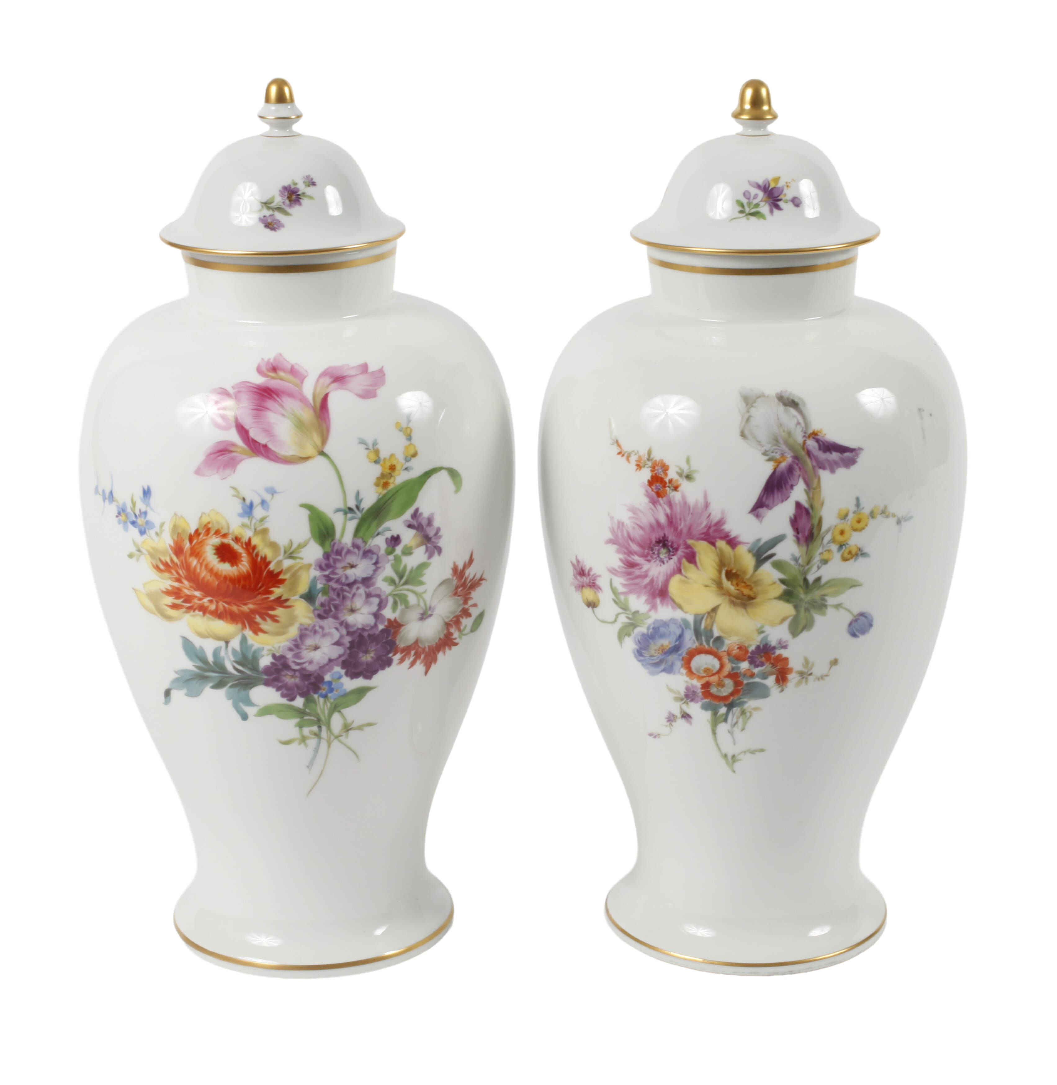 Meissen Paar große Deckelvasen "Blumenbukett"