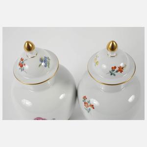 Meissen Paar kleine Deckelvasen Blumenmalerei