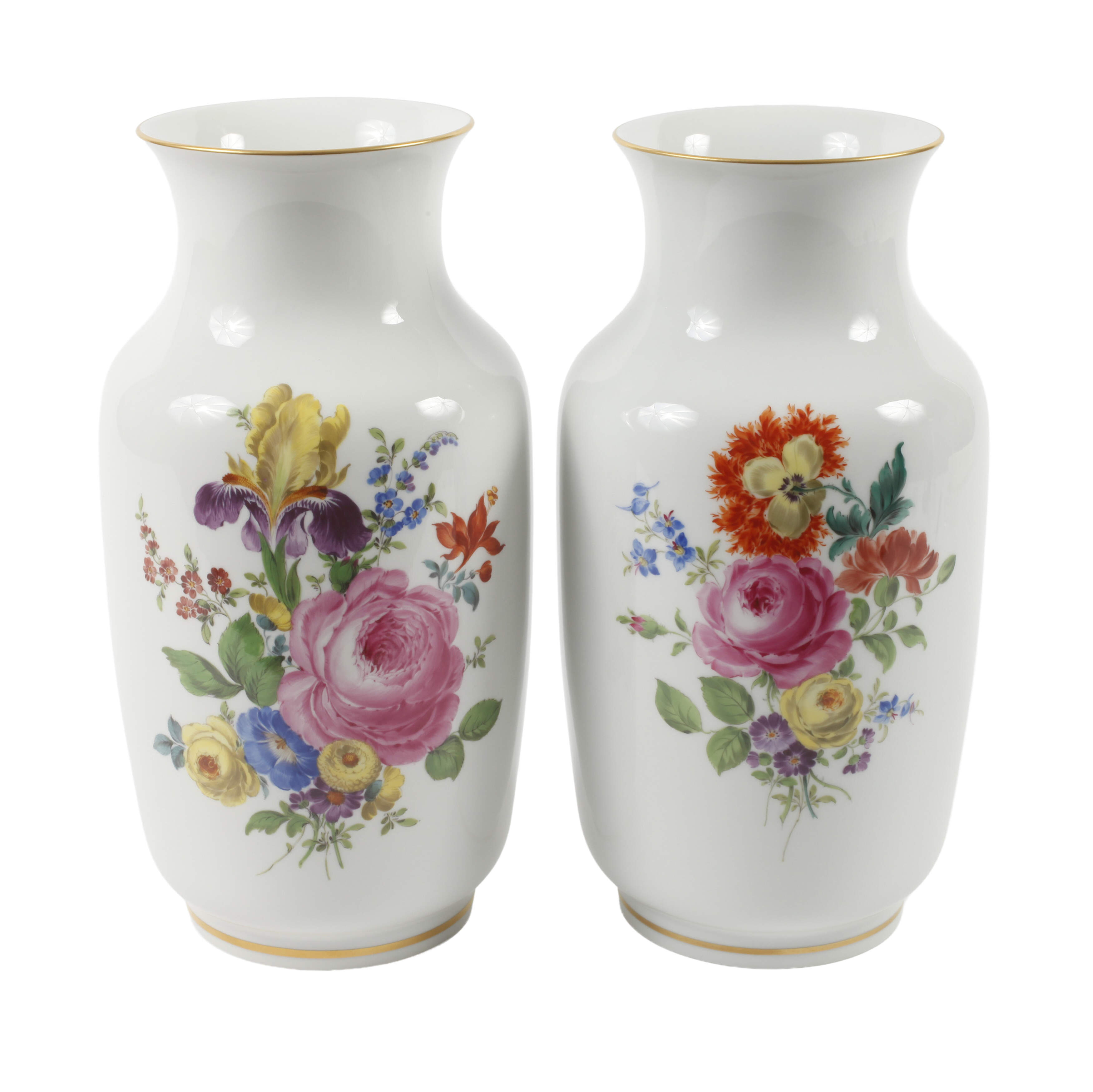 Meissen Paar große Balustervasen "Blumenbukett"