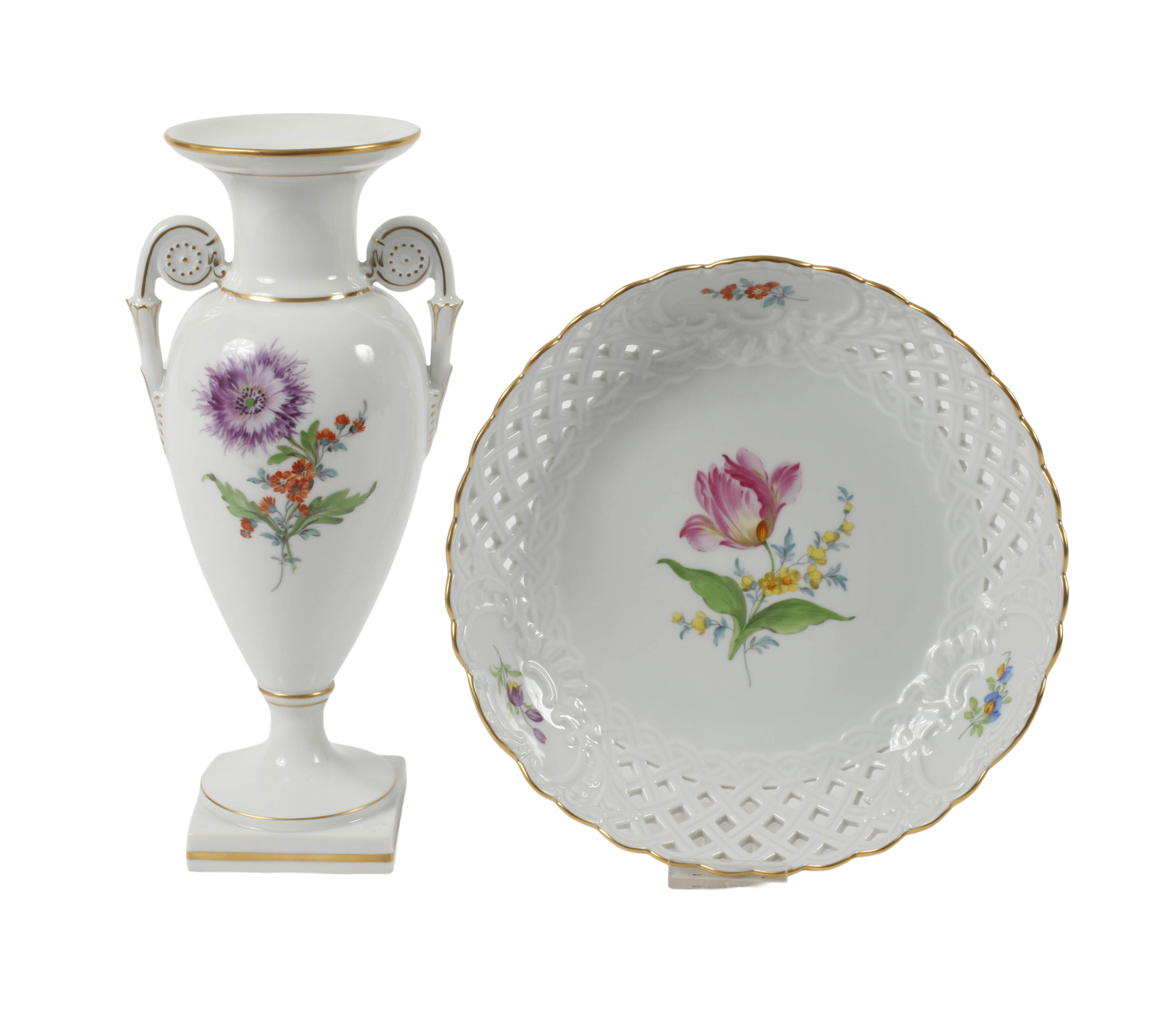 Meissen Vase und Durchbruchschale "Blume 2"