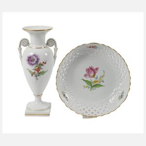 Meissen Vase und Durchbruchschale "Blume 2"