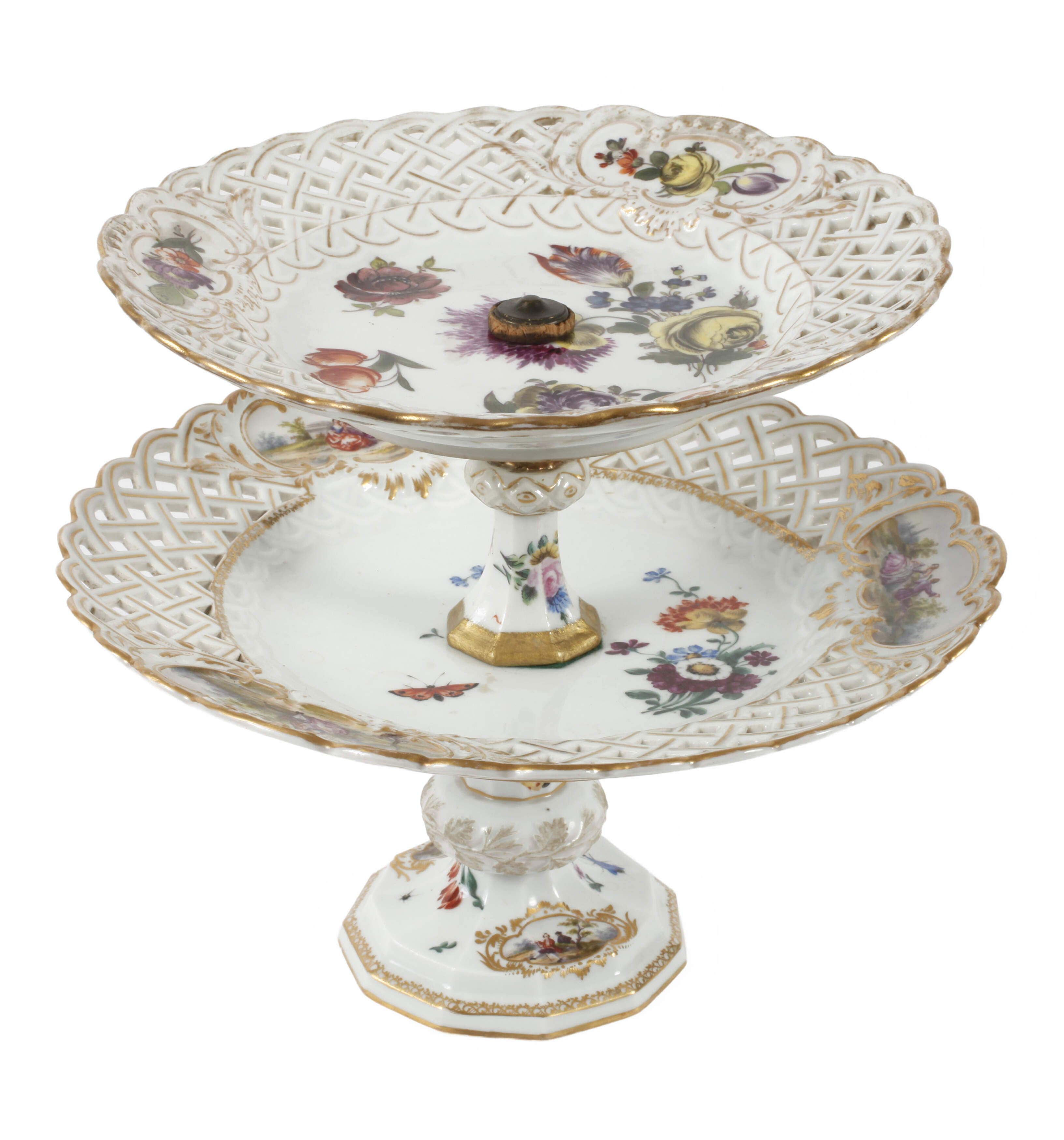 Meissen Etagere Blumen- und Watteaumalerei