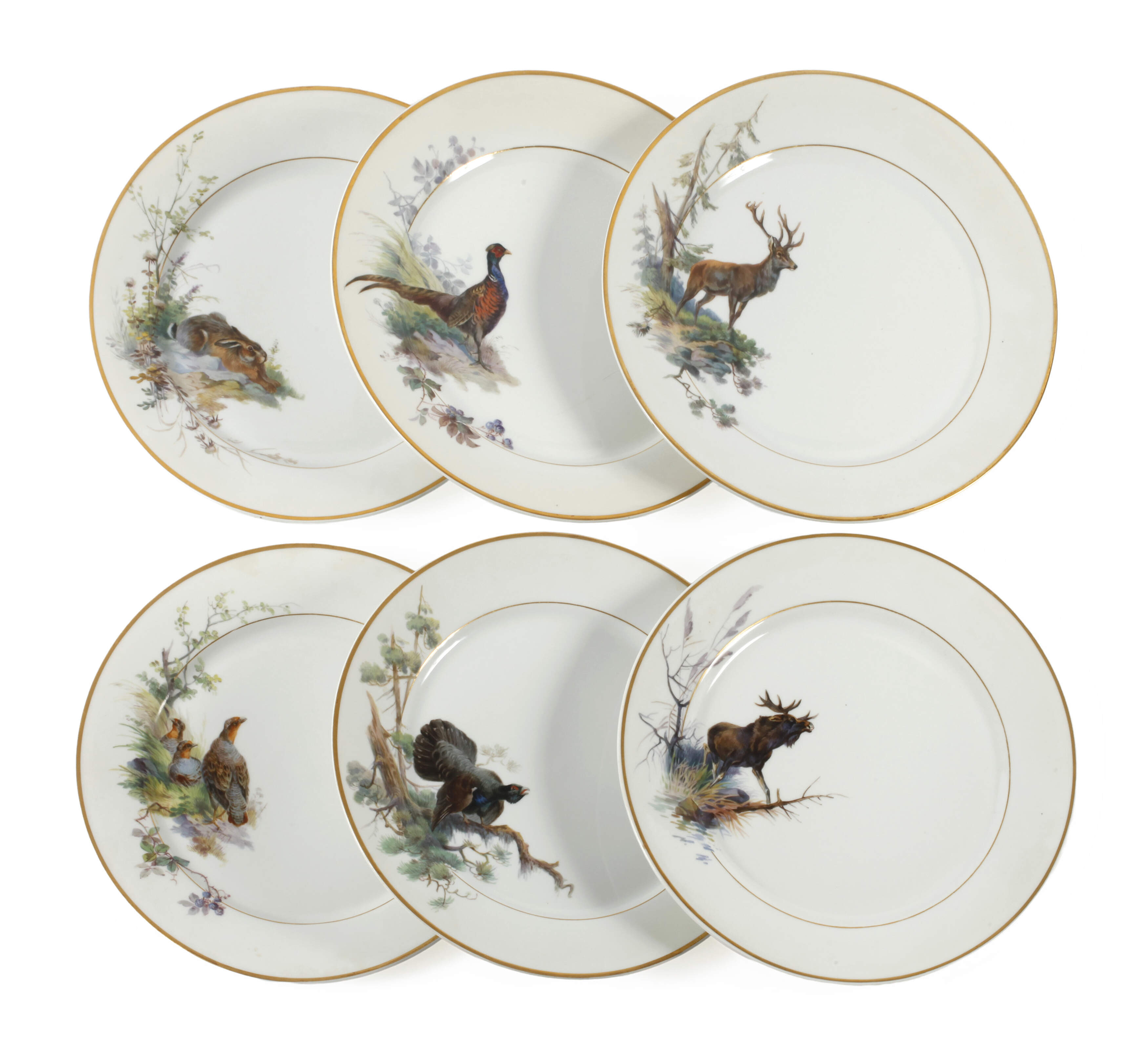 Meissen sechs Speiseteller Wildmalerei