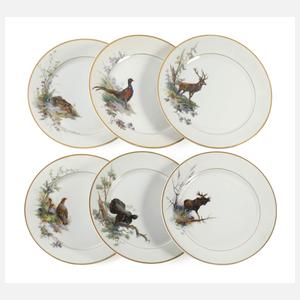 Meissen sechs Speiseteller Wildmalerei