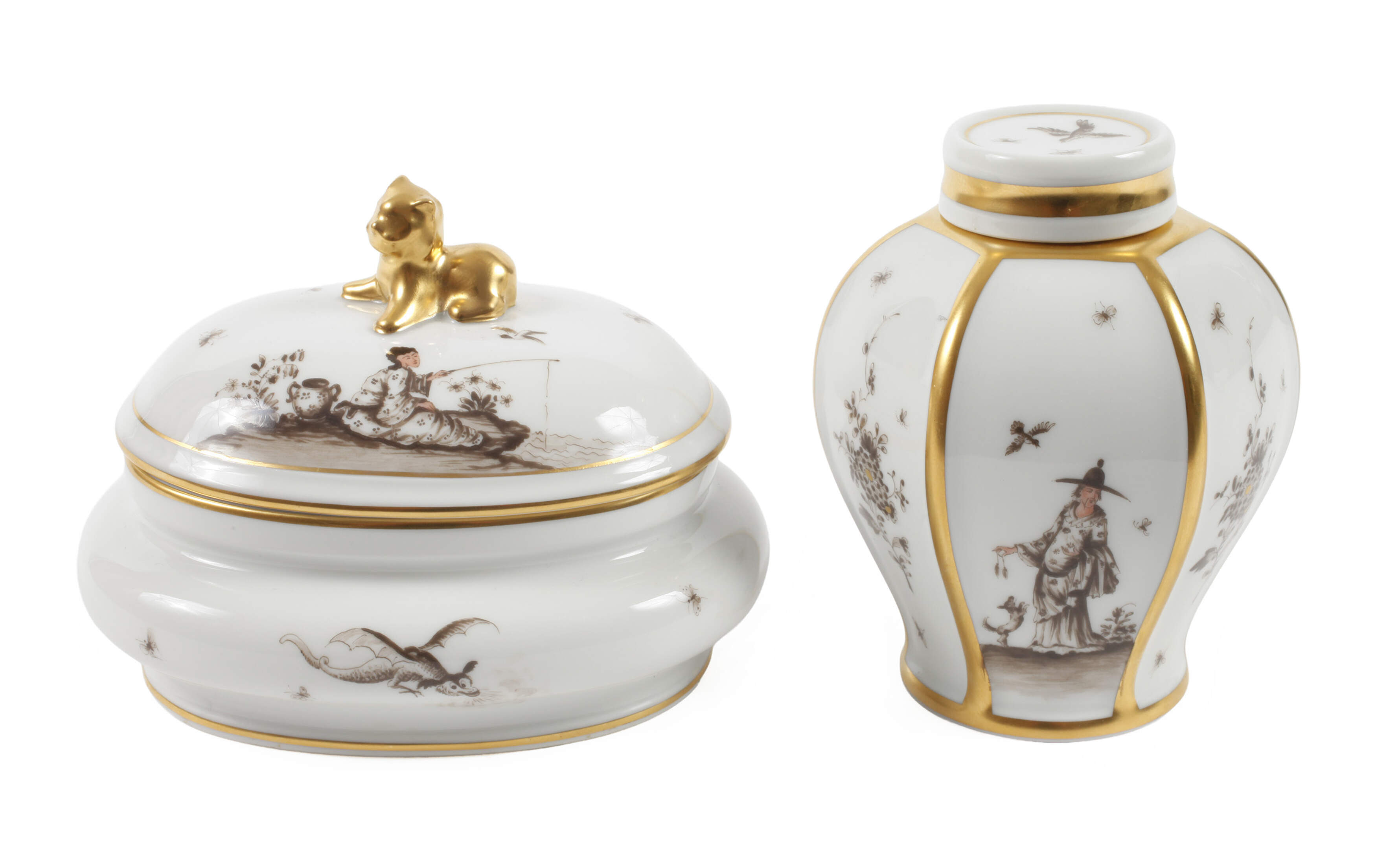 Meissen zwei Deckeldosen "Höroldt-Chinoiserie"