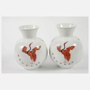 Meissen drei Vasen "Indische Kranichmalerei"