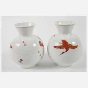 Meissen drei Vasen "Indische Kranichmalerei"