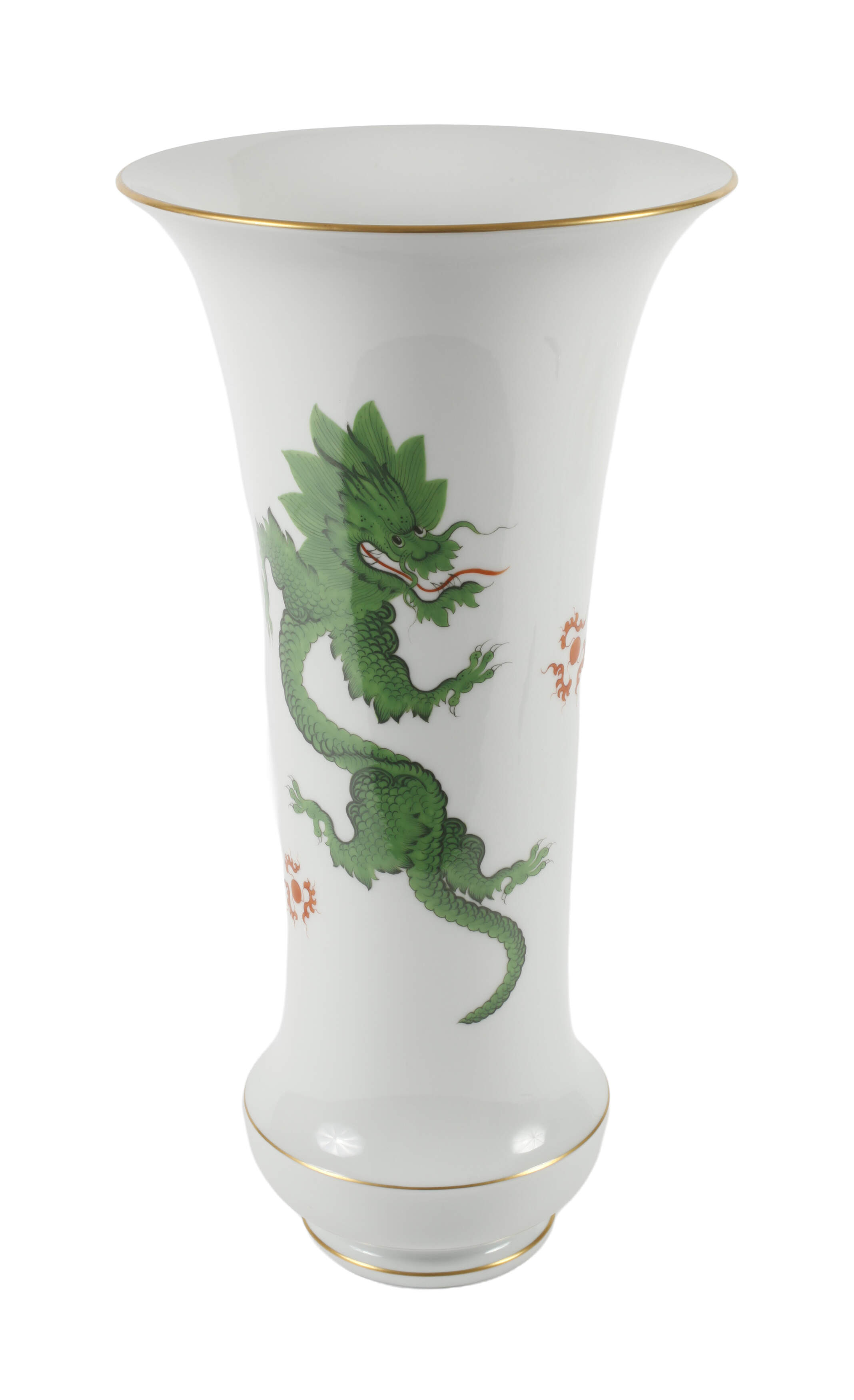 Meissen große Flötenvase "Grüner Mingdrache"