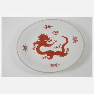 Meissen großer Wandteller "Roter Mingdrache"