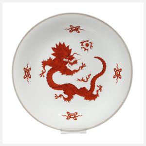 Meissen großer Wandteller "Roter Mingdrache"