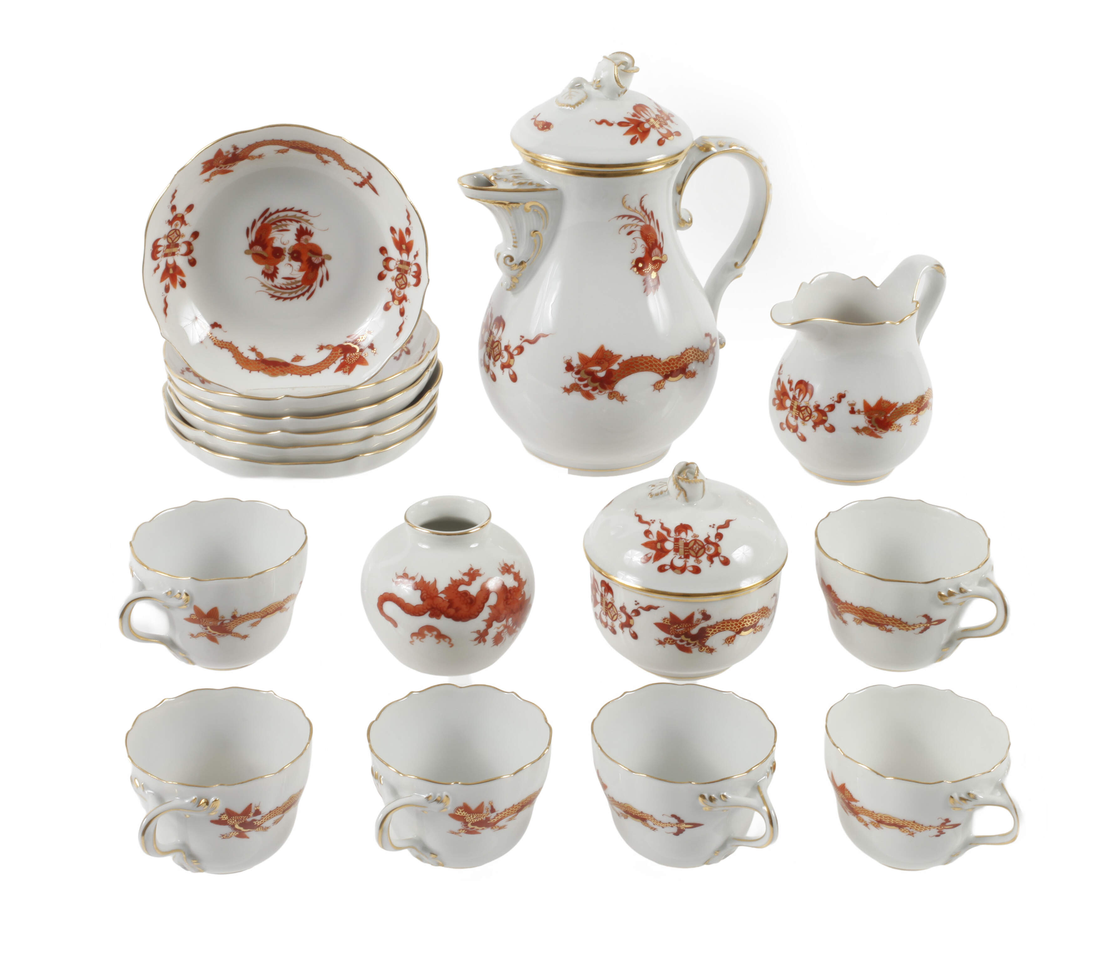 Meissen Mokkaservice "Reicher roter Drachen"
