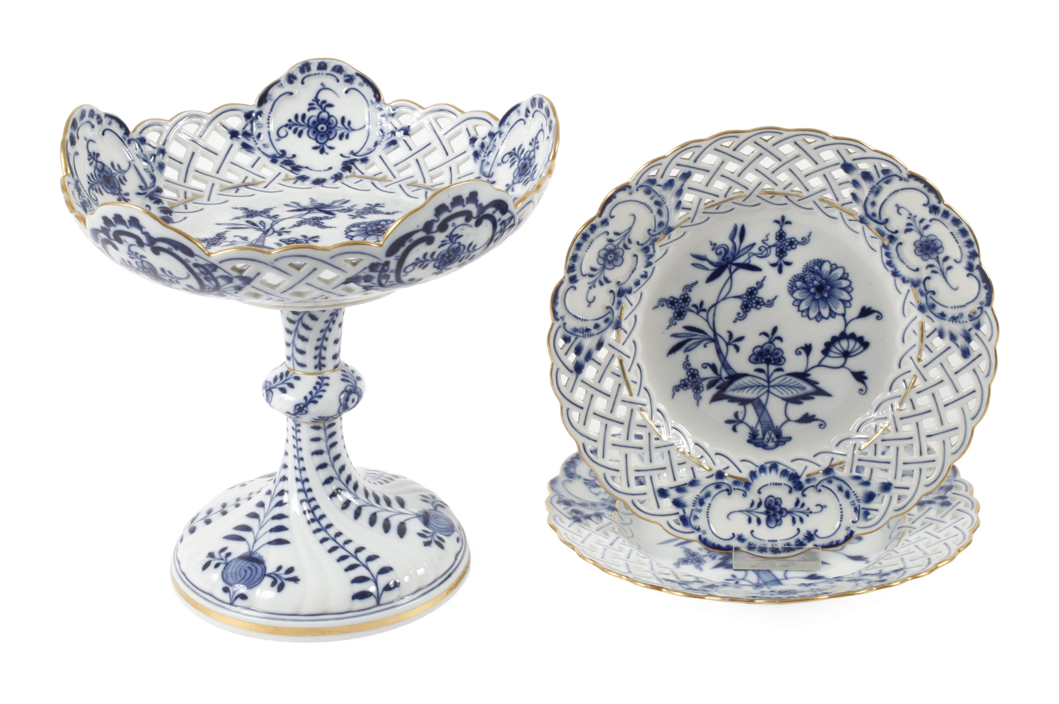 Meissen drei Durchbruchteile "Zwiebelmuster/Gold"