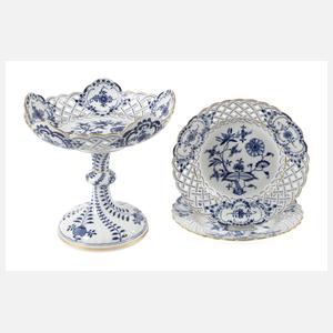 Meissen drei Durchbruchteile "Zwiebelmuster/Gold"