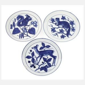 Meissen drei Wandteller Tiermotive