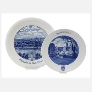 Meissen zwei Ansichtenteller "Glauchau"