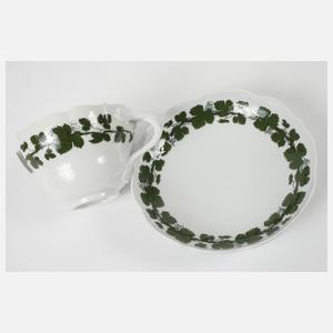 Meissen Café au Lait-Tasse und Vase Weinlaubdekor