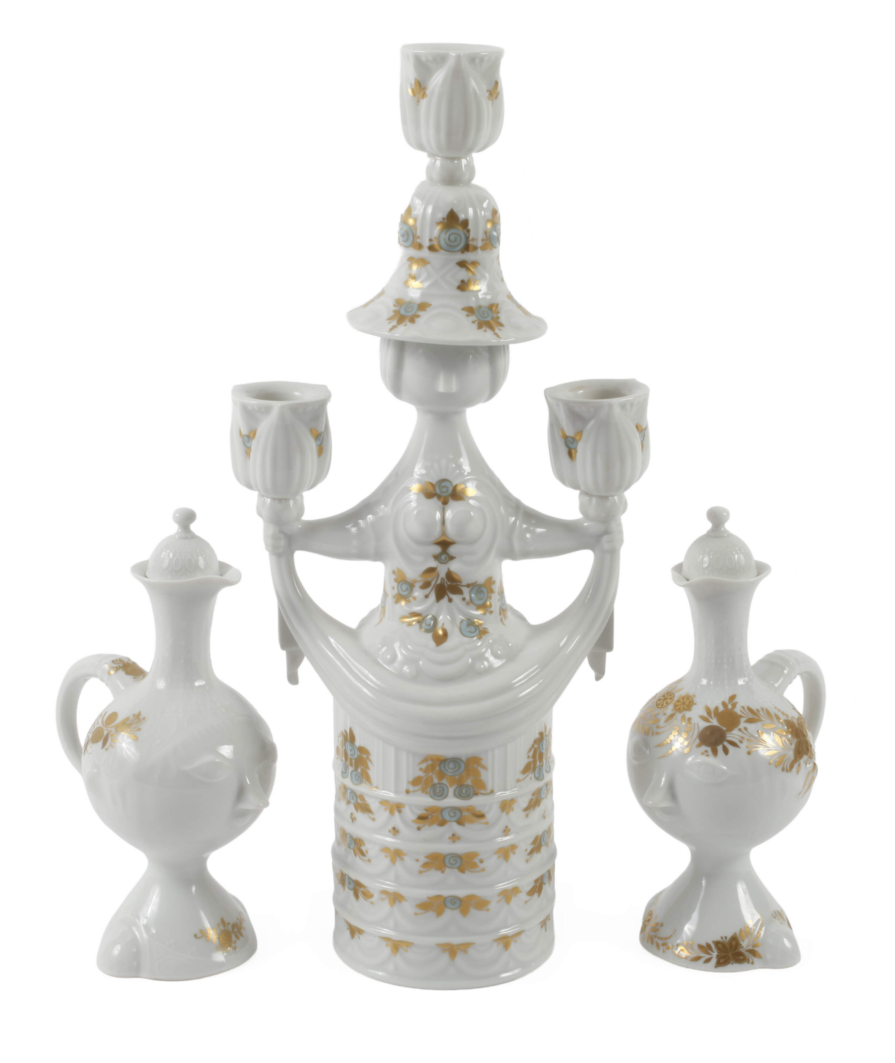 Rosenthal figürlicher Leuchter und zwei Kännchen