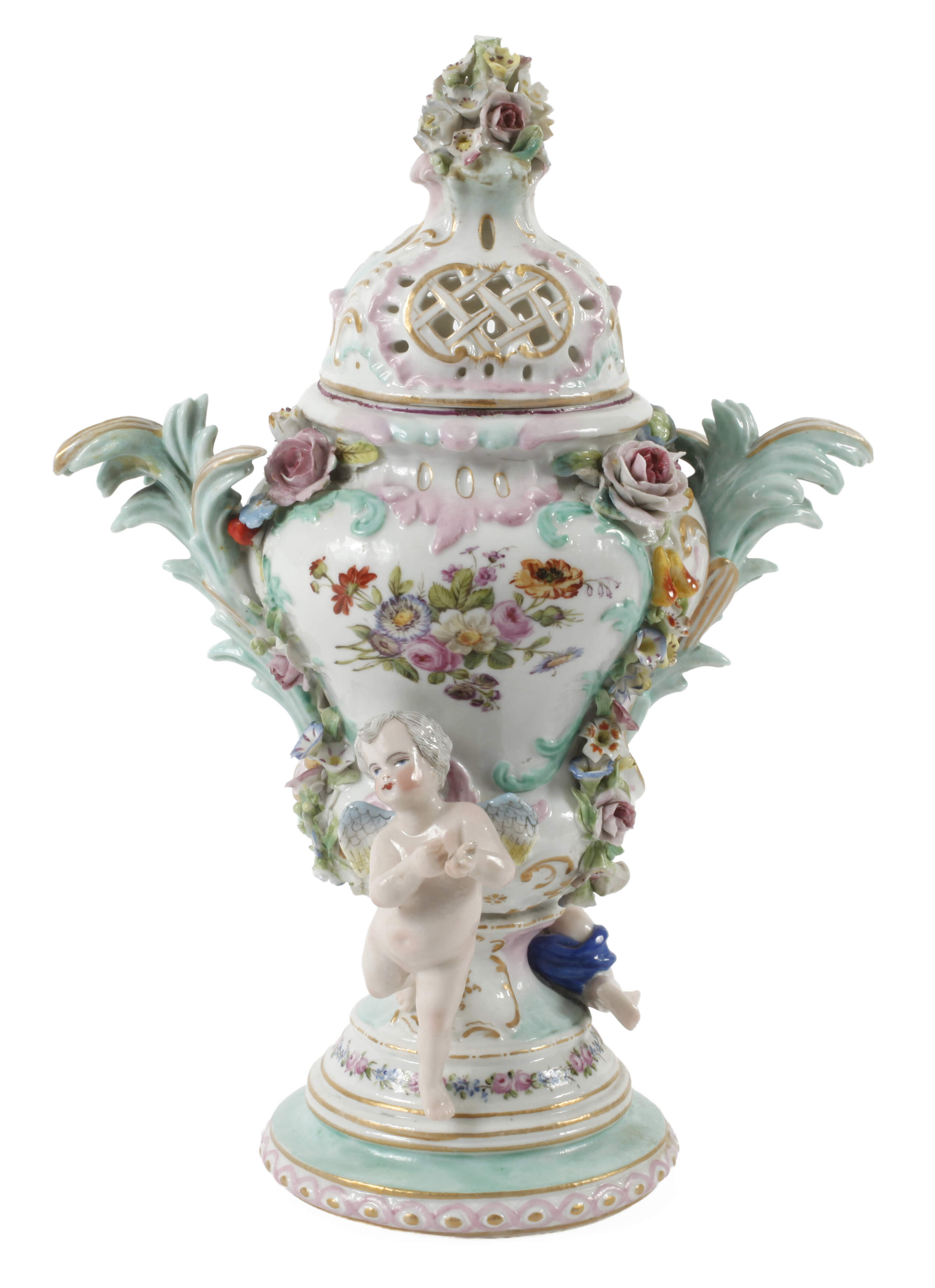 Kleine Potpourrivase mit Putten