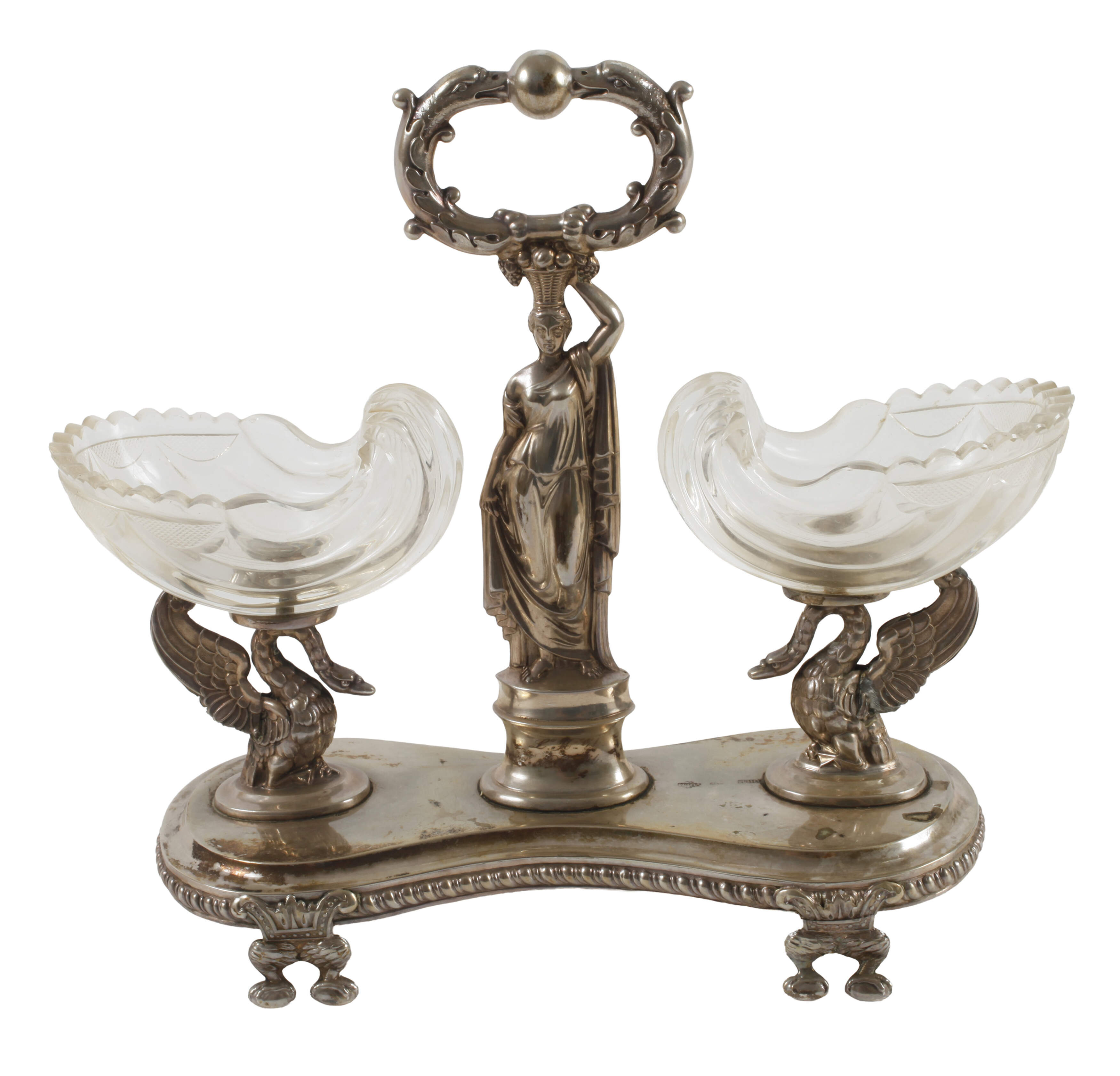 Figürliche Silbermenage mit Glasschalen