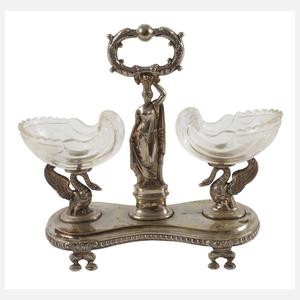 Figürliche Silbermenage mit Glasschalen