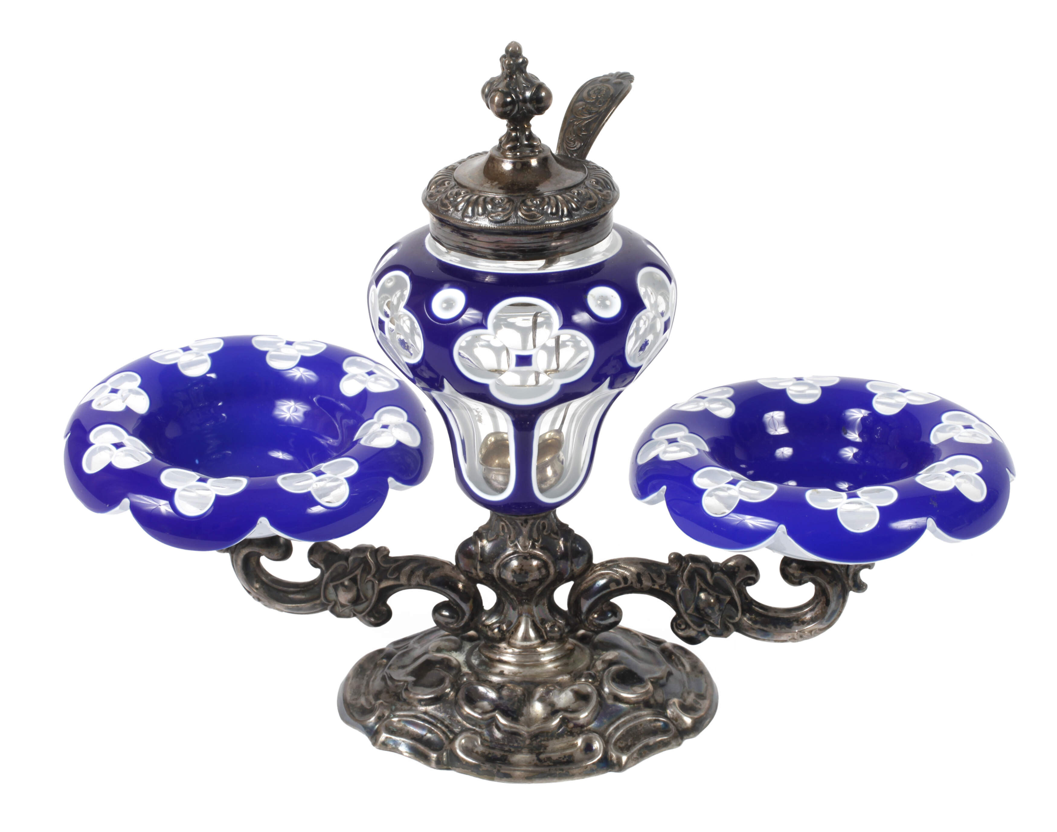 Biedermeier Gewürzmenage Silber/Glas