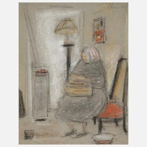Ödön Marffy, attr., Alte Frau beim Nähen