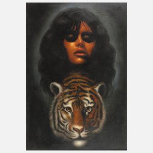 Manfred Leibl, Mädchenportrait mit Tigerkopf