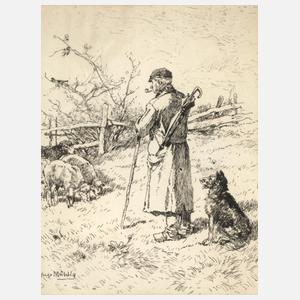 Hugo Mühlig, Schäfer bei seiner Herde