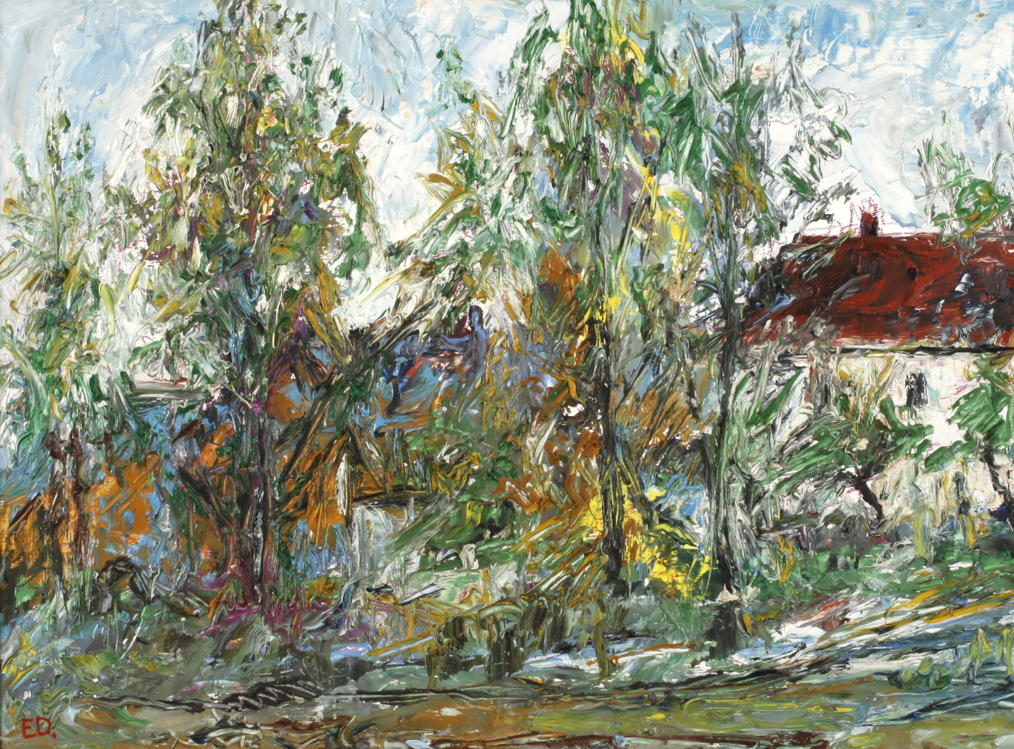 Erich Dietz, Gehöft hinter Bäumen