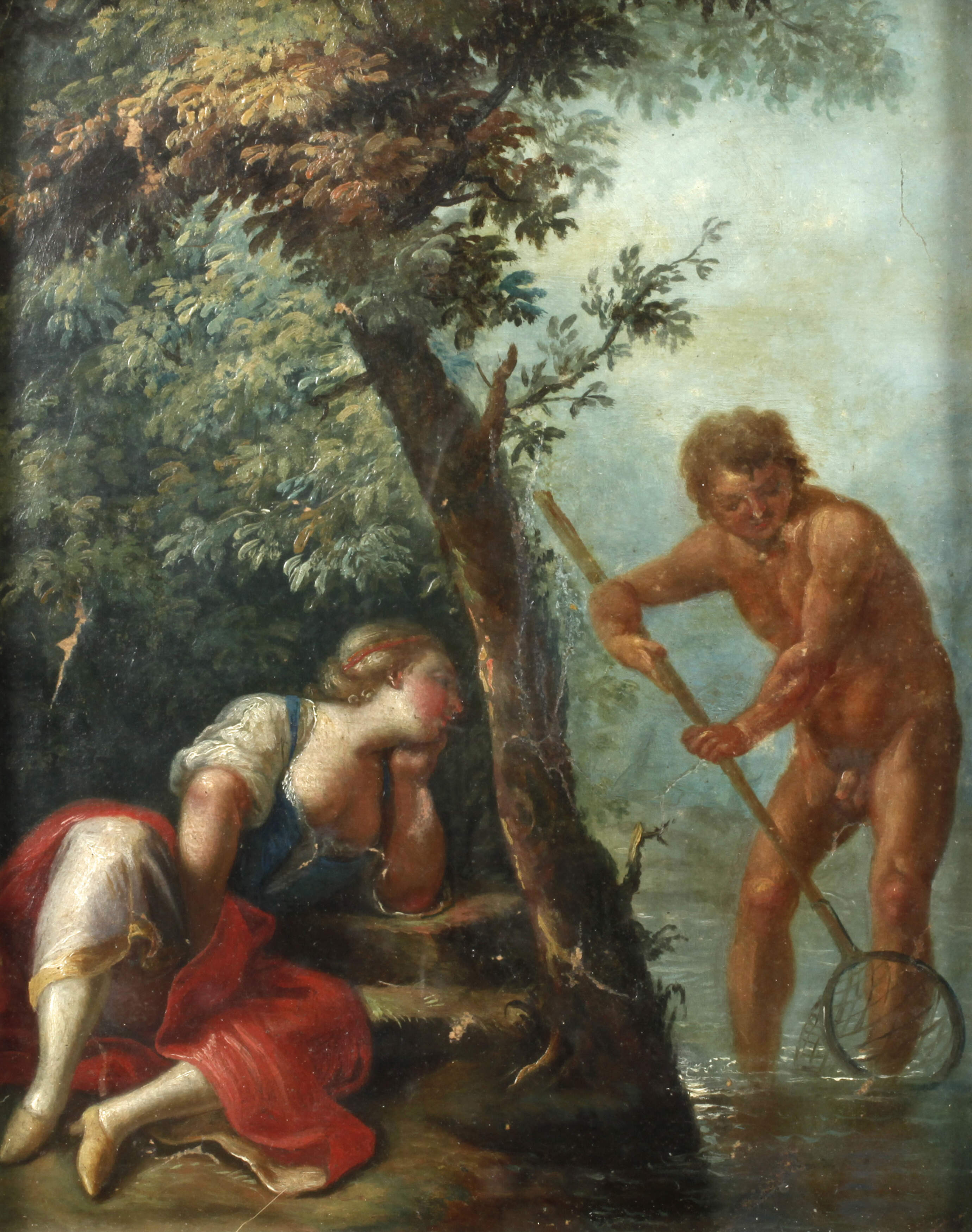 Narziss mit Köcher im Wasser, von Echo beobachtet