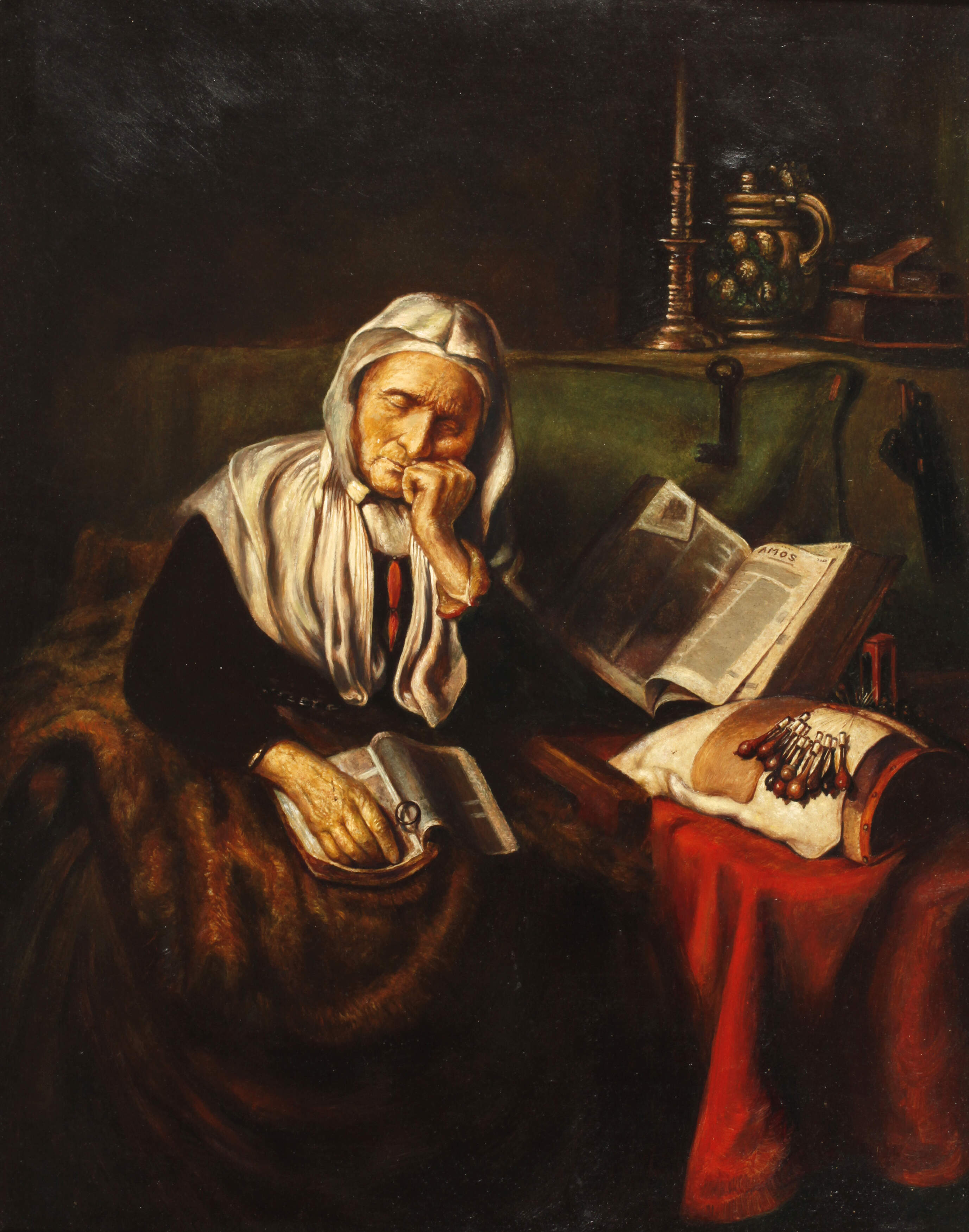 nach Nicolaes Maes, Schlafende Spitzenklöpplerin