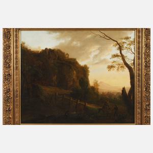 Südliche Landschaft mit Brücke und Schafhirten
