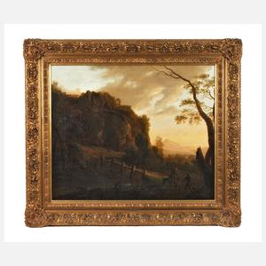 Südliche Landschaft mit Brücke und Schafhirten