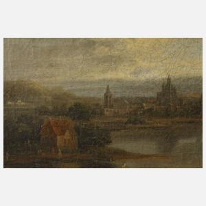 Breite Flusslandschaft mit Figurenstaffage