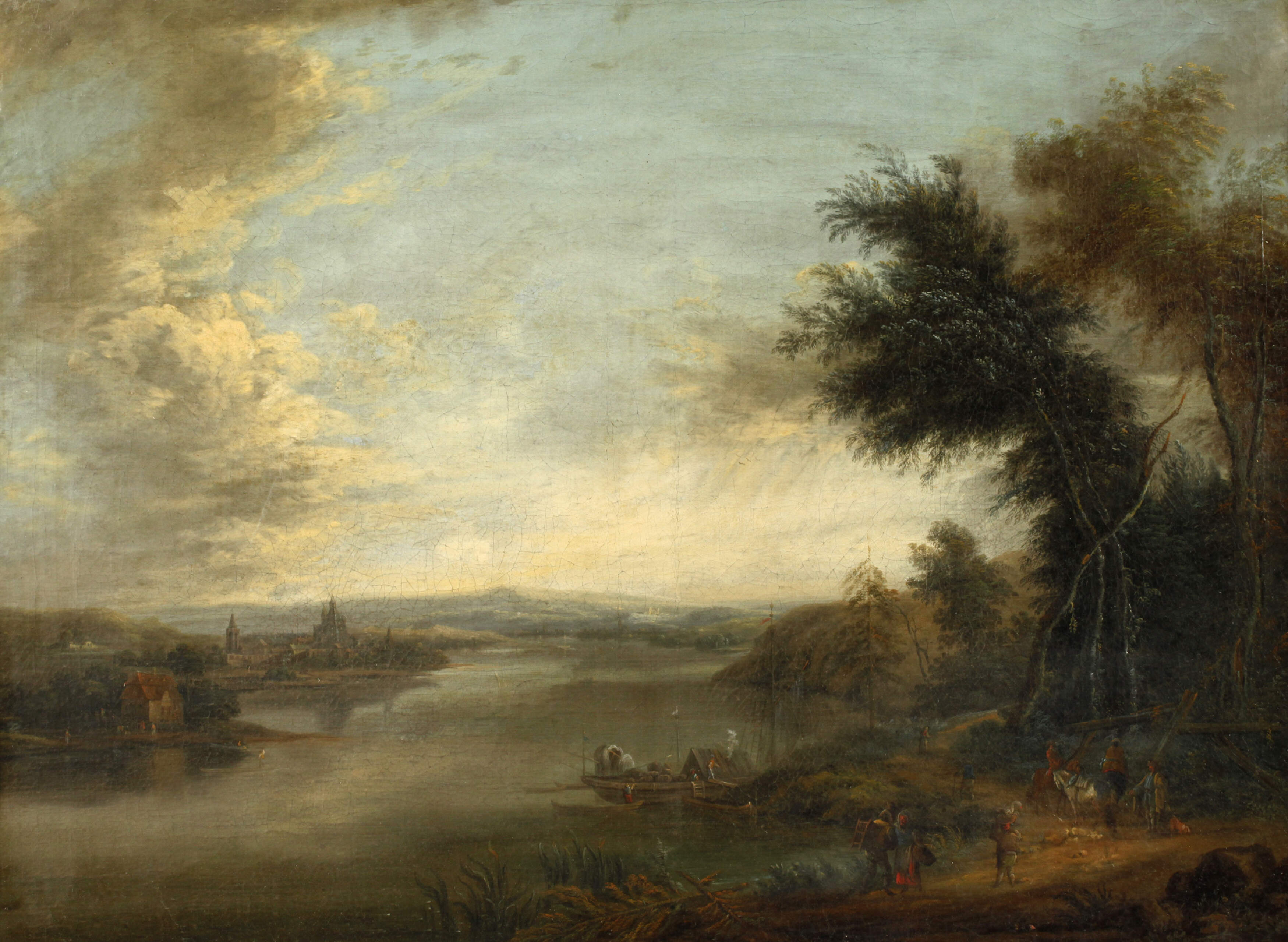 Breite Flusslandschaft mit Figurenstaffage