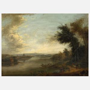 Breite Flusslandschaft mit Figurenstaffage