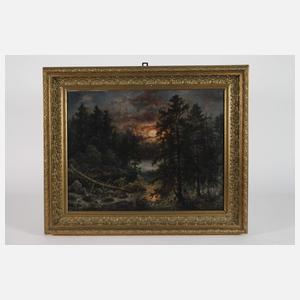 Johann Jakob Reinhardt, Waldlandschaft am See im Sonnenuntergang