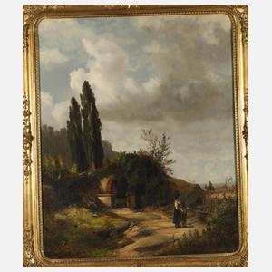 Ernst Schweinfurth, attr., Italienische Landschaft mit Frauen am Brunnen