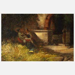 Ernst Schweinfurth, attr., Italienische Landschaft mit Frauen am Brunnen