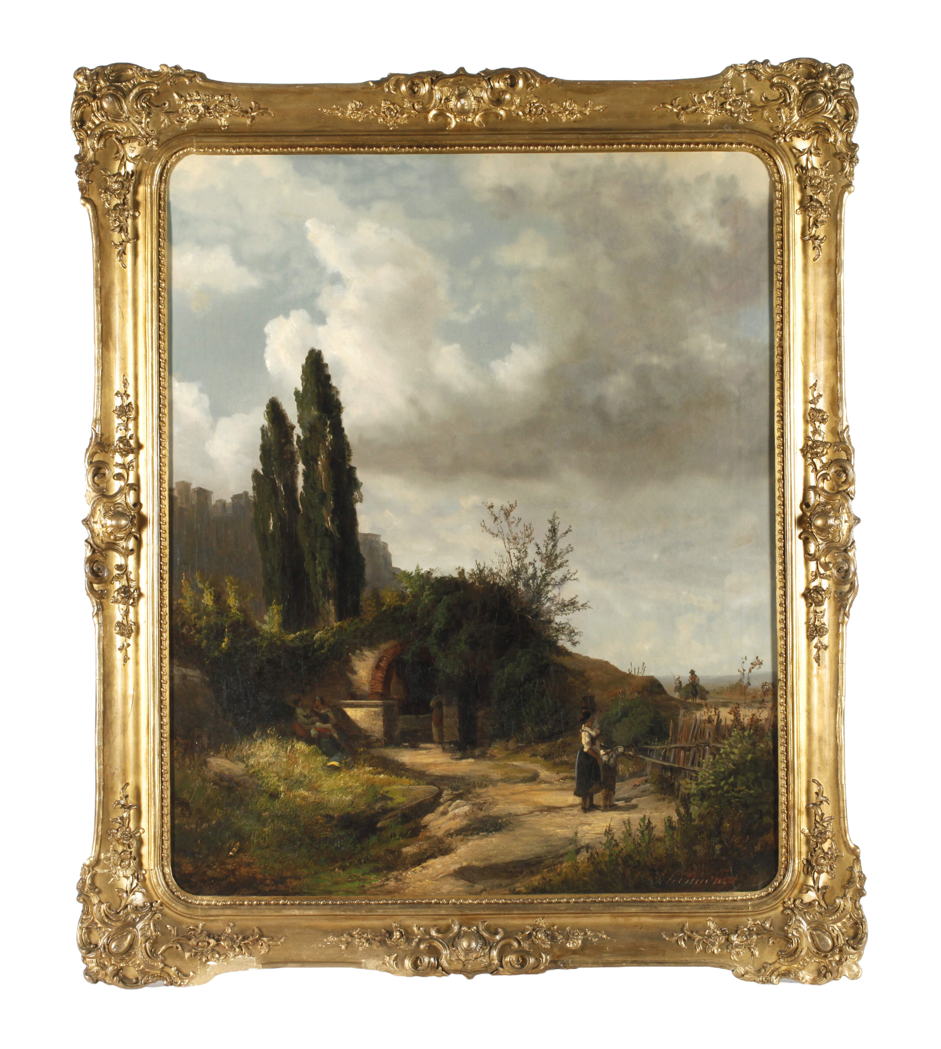 Ernst Schweinfurth, attr., Italienische Landschaft mit Frauen am Brunnen