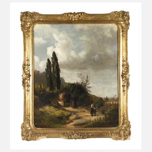 Ernst Schweinfurth, attr., Italienische Landschaft mit Frauen am Brunnen
