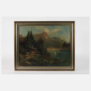 H. Urban, Gebirgssee mit Jägerhütte