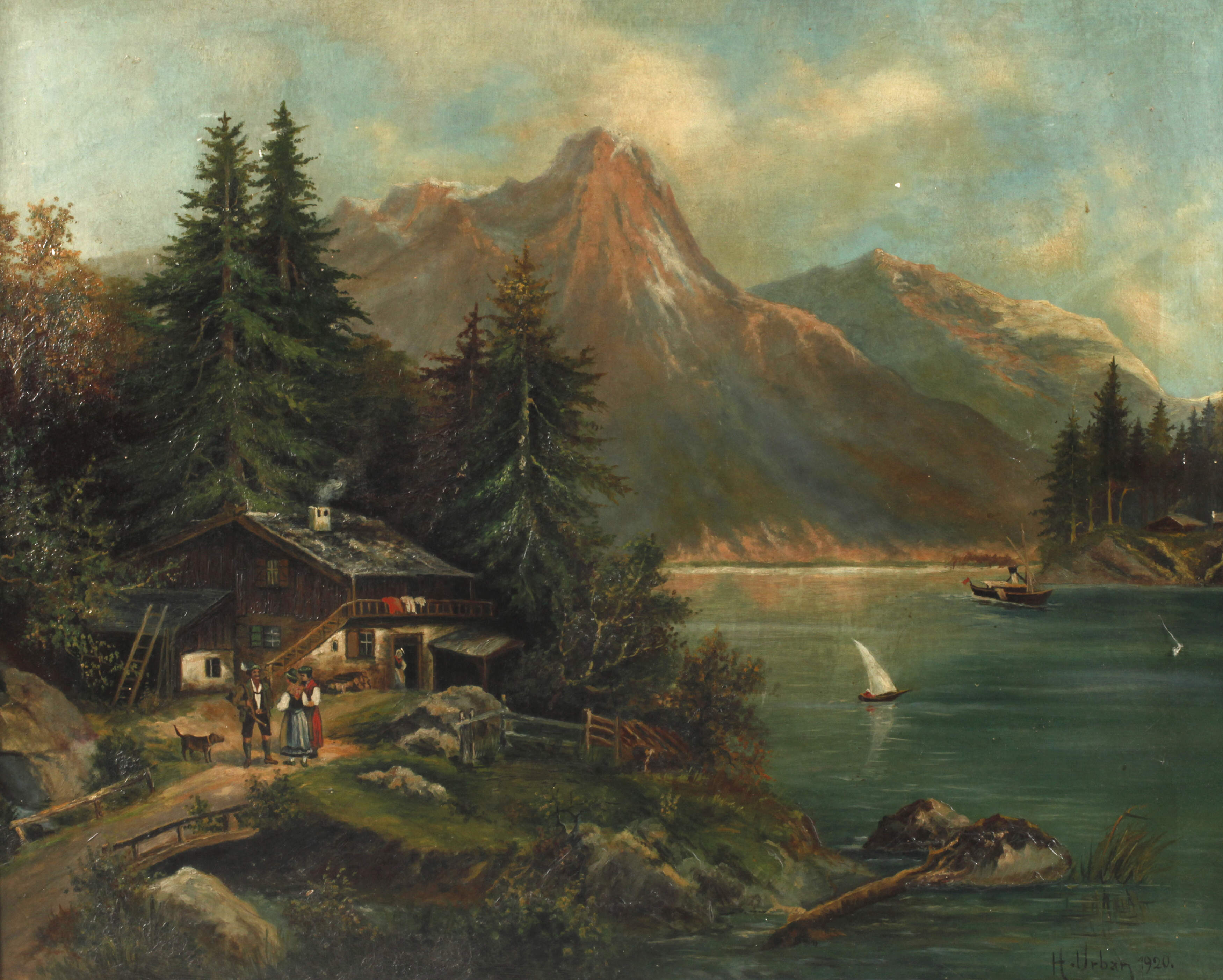 H. Urban, Gebirgssee mit Jägerhütte