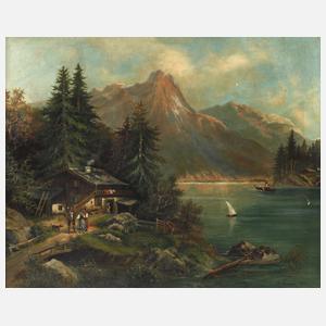 H. Urban, Gebirgssee mit Jägerhütte