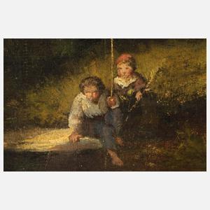 Angelnde Kinder am Bach