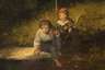 Angelnde Kinder am Bach